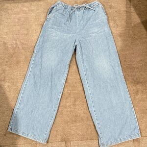 Womens Light Wash Drawstring Jeans